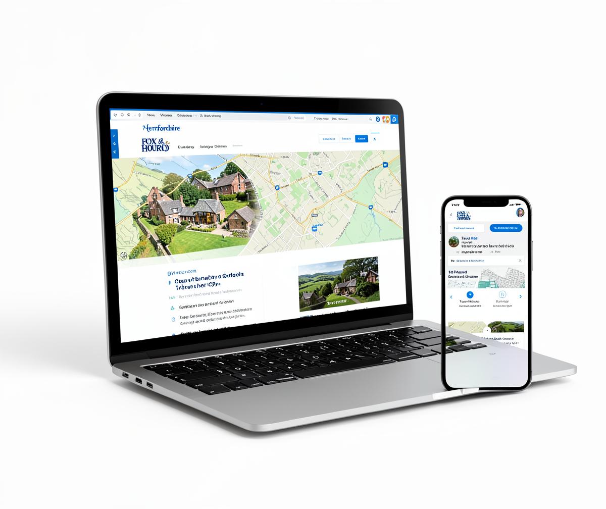 Barley website design shown on a laptop beside a phone displaying the business ranking in the local Google Maps results